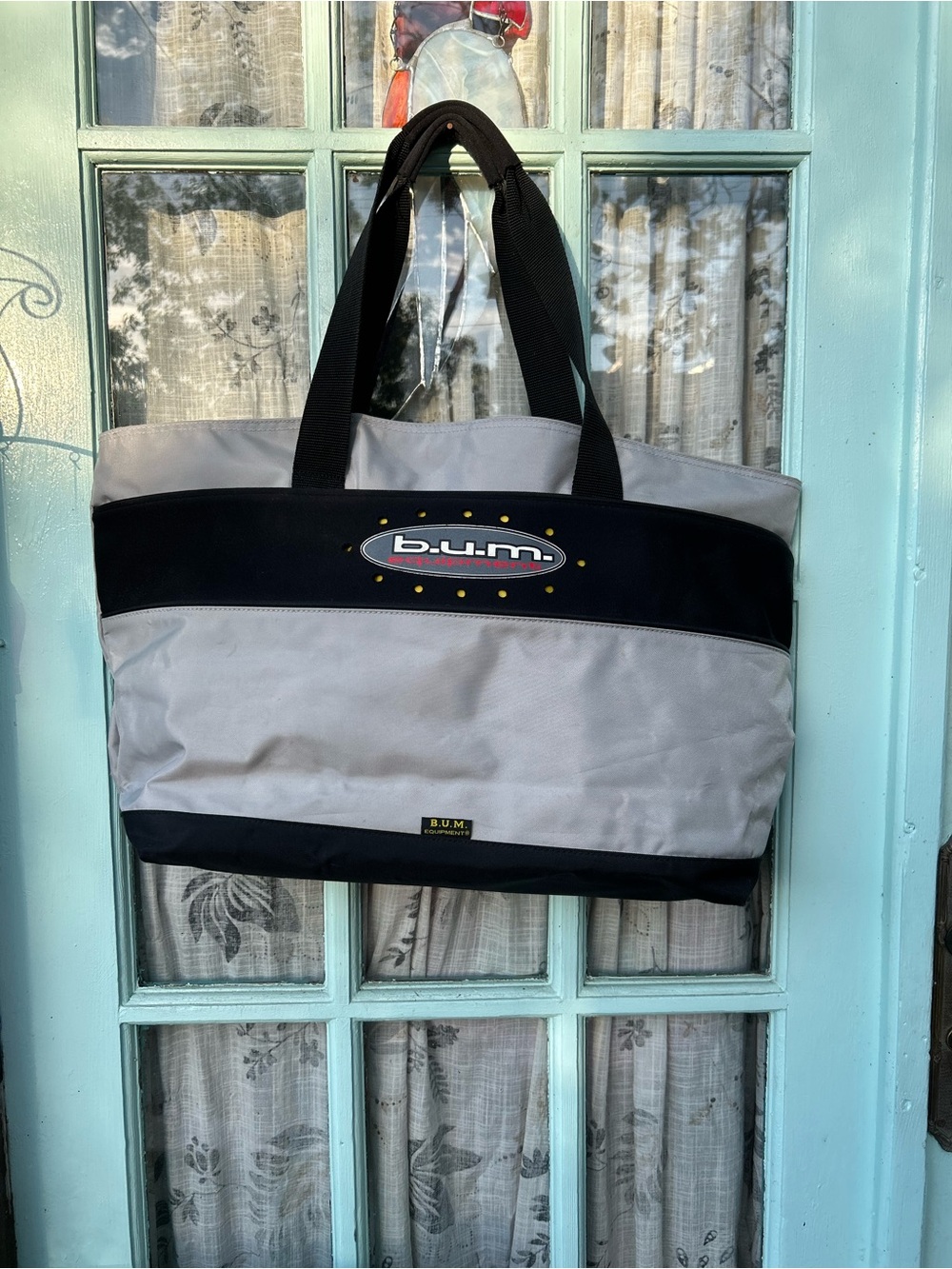 Y2K  Vintage b.u.m. large gray and black tote bag BUM EQUIPMENT